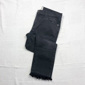 CURRENT ELLIOT | Women's Size 30 Black Cropped Straight Pompom Jeans Flipped Hem